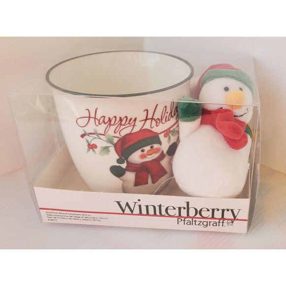 Pfaltzgraff Winterberry Happy Holidays Snowman Mug Cup And Plush Set In Box 20oz - Picture 3 of 8